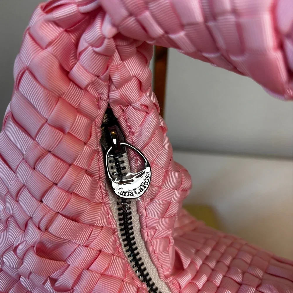 Maria La Rosa Mini Datolite‎ Handwoven Ribbon Bag Rosa Baby Pink Made Italy NWT